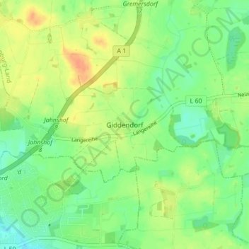 Mapa topográfico Giddendorf, altitud, relieve