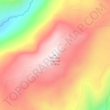 Mapa topográfico Pitt and Page Hill, altitud, relieve