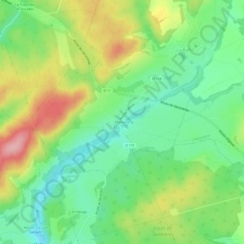 Mapa topográfico Mossoux, altitud, relieve