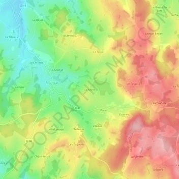 Mapa topográfico Le Mont, altitud, relieve