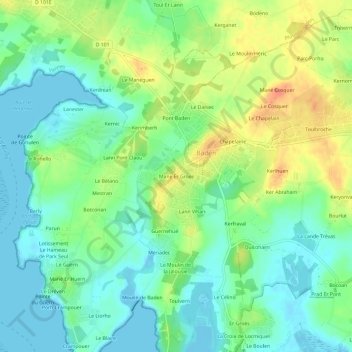 Mapa topográfico Mane Er Groez, altitud, relieve