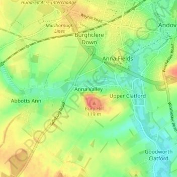 Mapa topográfico Anna Valley, altitud, relieve