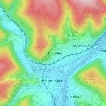 Mapa topográfico Lohr-Lindig, altitud, relieve