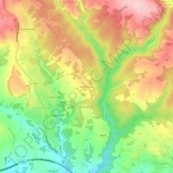 Mapa topográfico Les Pouges, altitud, relieve