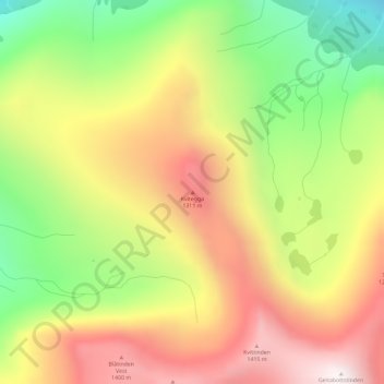 Mapa topográfico Kvitegga, altitud, relieve