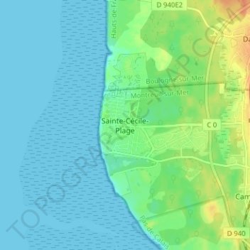 Mapa topográfico Sainte-Cécile-Plage, altitud, relieve