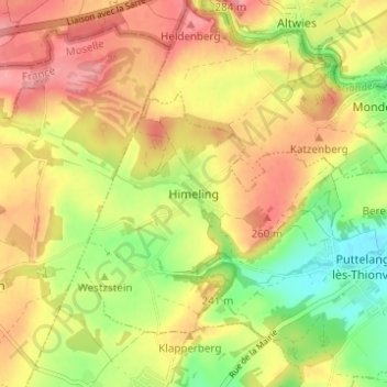 Mapa topográfico Himeling, altitud, relieve