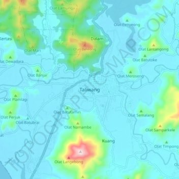 Mapa topográfico Taliwang, altitud, relieve