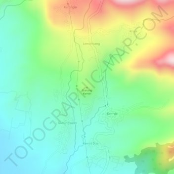 Mapa topográfico Gunung Kemiri, altitud, relieve