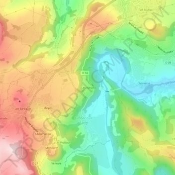 Mapa topográfico Les Ayeux, altitud, relieve