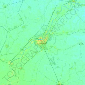 Mapa topográfico El Mansura, altitud, relieve
