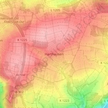 Mapa topográfico Harthausen, altitud, relieve