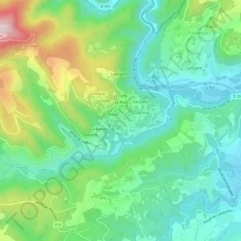 Mapa topográfico Le Gineste, altitud, relieve