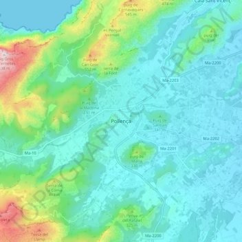 Mapa topográfico Pollença, altitud, relieve