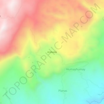 Mapa topográfico Antibalas, altitud, relieve