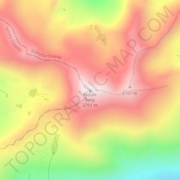 Mapa topográfico Mount Eddy, altitud, relieve