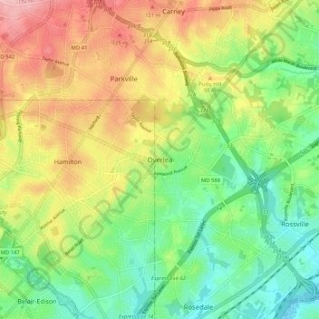 Mapa topográfico Overlea, altitud, relieve