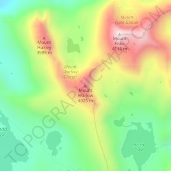 Mapa topográfico Mount Warlow, altitud, relieve