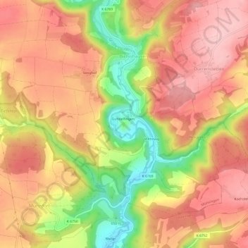 Mapa topográfico Gundelfingen, altitud, relieve