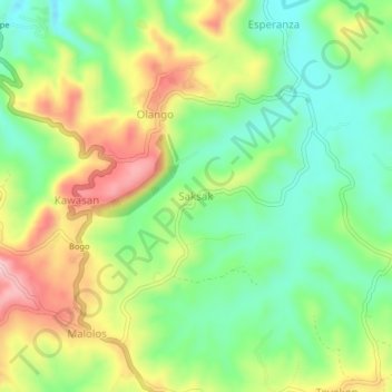 Mapa topográfico Saksak, altitud, relieve
