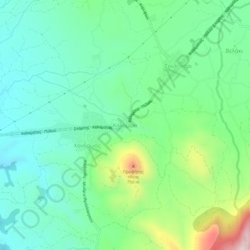 Mapa topográfico Καλαμάκι, altitud, relieve