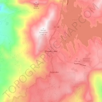 Mapa topográfico Shaver Lake, altitud, relieve