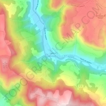 Mapa topográfico Lapeyre, altitud, relieve