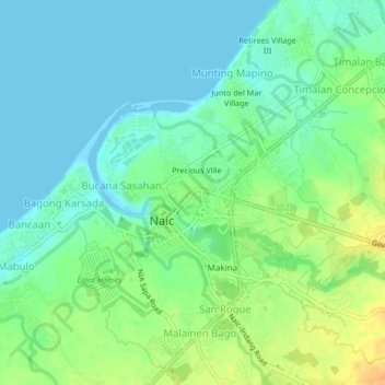 Mapa topográfico Ibayo Silangan, altitud, relieve