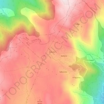 Mapa topográfico A Graña, altitud, relieve