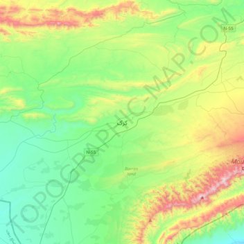 Mapa topográfico Karak, altitud, relieve