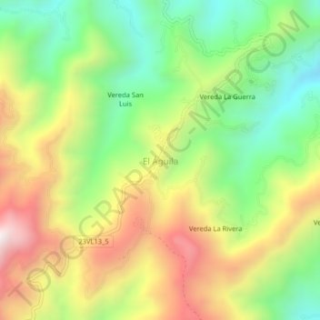 Mapa topográfico El Águila, altitud, relieve