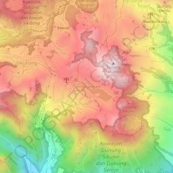 Mapa topográfico Sembungan, altitud, relieve
