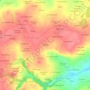Mapa topográfico La Daviais, altitud, relieve