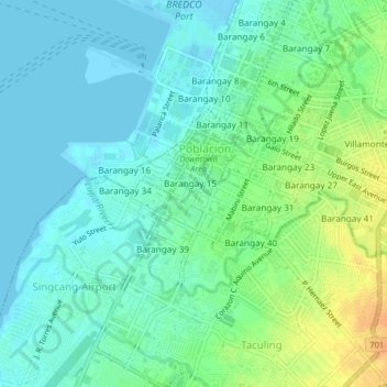 Mapa topográfico Brgy 38, altitud, relieve