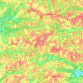 Mapa topográfico Deshauteurs, altitud, relieve