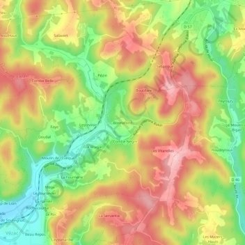 Mapa topográfico Bonnefond, altitud, relieve