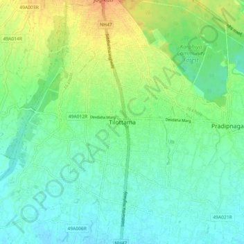 Mapa topográfico Tilottama, altitud, relieve