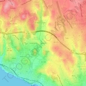 Mapa topográfico Caparide, altitud, relieve