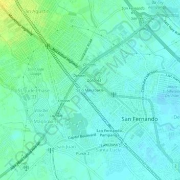 Mapa topográfico Sitio Makabakle, altitud, relieve