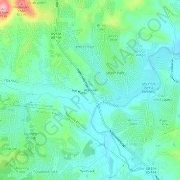 Mapa topográfico Wrencoe, altitud, relieve