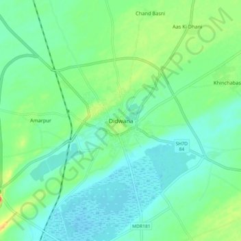 Mapa topográfico Didwana, altitud, relieve