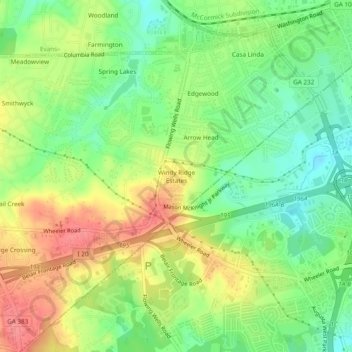 Mapa topográfico Windy Ridge Estates, altitud, relieve