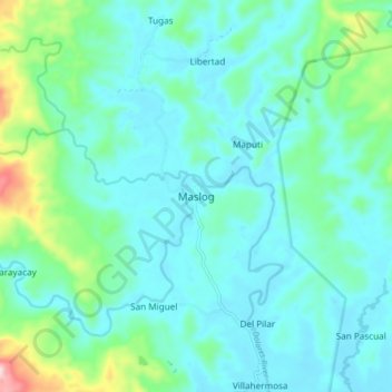 Mapa topográfico Maslog, altitud, relieve