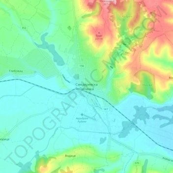 Mapa topográfico Smederevska Palanka, altitud, relieve