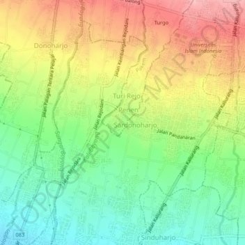 Mapa topográfico Pelem, altitud, relieve