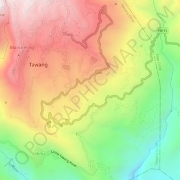 Mapa topográfico Jang, altitud, relieve