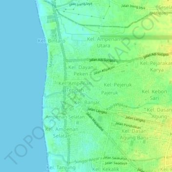 Mapa topográfico Ampenan Tengah, altitud, relieve