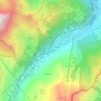 Mapa topográfico Très les Pierres, altitud, relieve