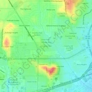 Mapa topográfico University Park, altitud, relieve