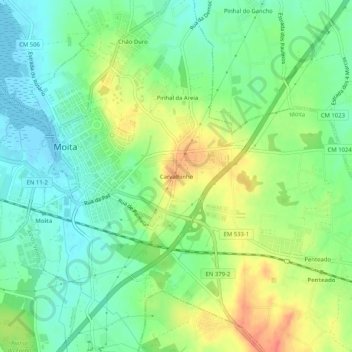 Mapa topográfico Carvalhinho, altitud, relieve